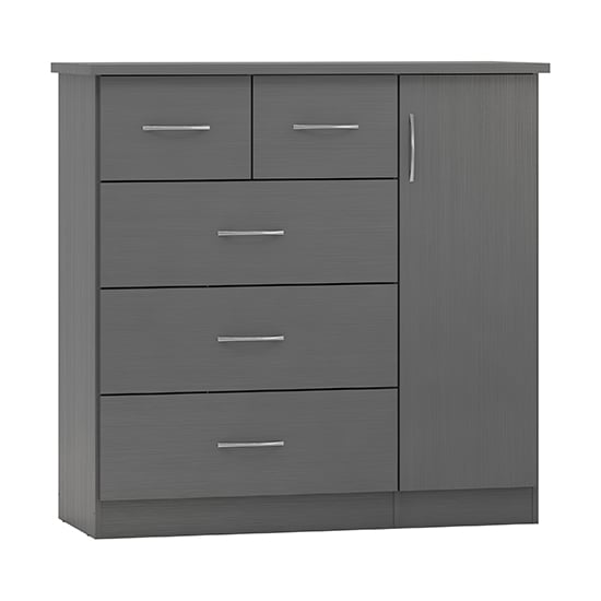 Read more about Mack wooden sideboard with 1 door 5 drawers in 3d effect grey