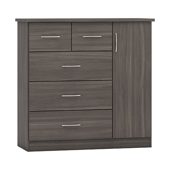 Product photograph of Mack Wooden Sideboard With 1 Door 5 Drawers In Black Wood Grain from Furniture in Fashion
