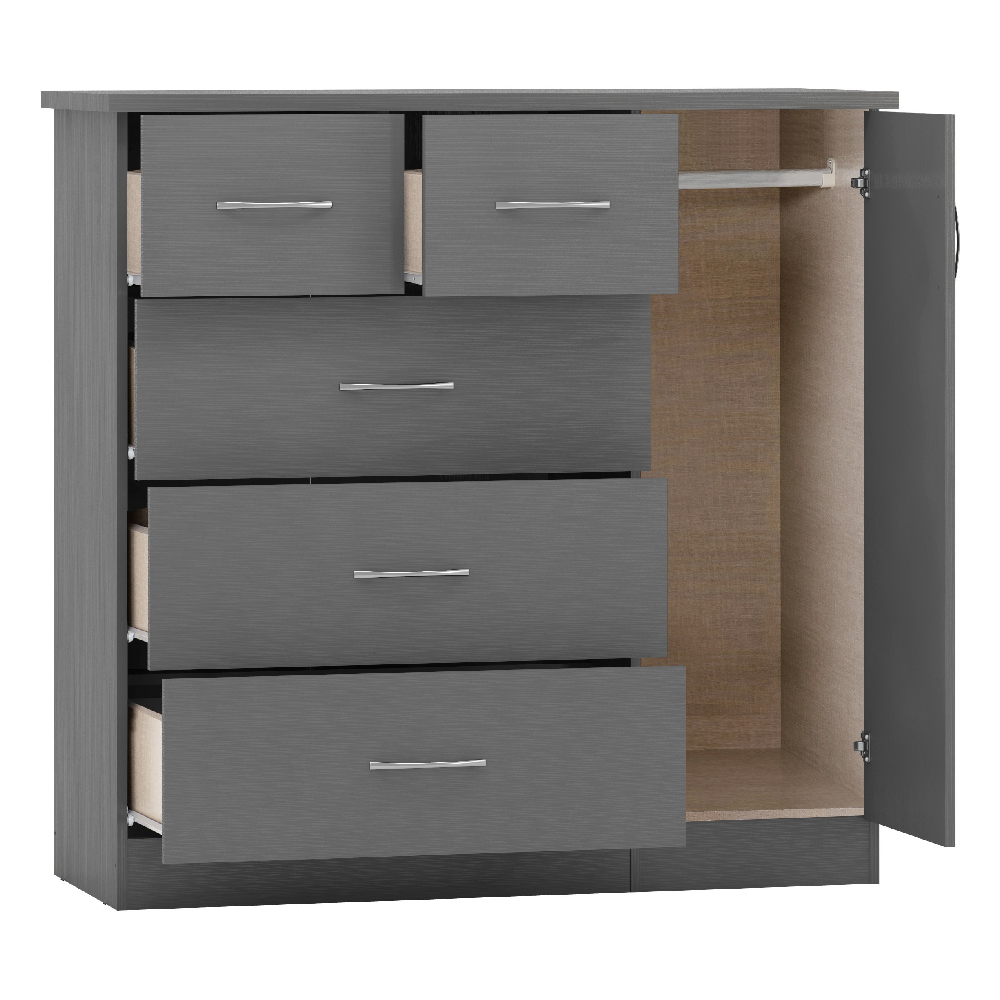 Mack Wooden Sideboard With 1 Door 5 Drawers In Grey