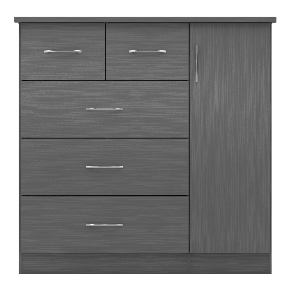 Mack Wooden Sideboard With 1 Door 5 Drawers In Grey