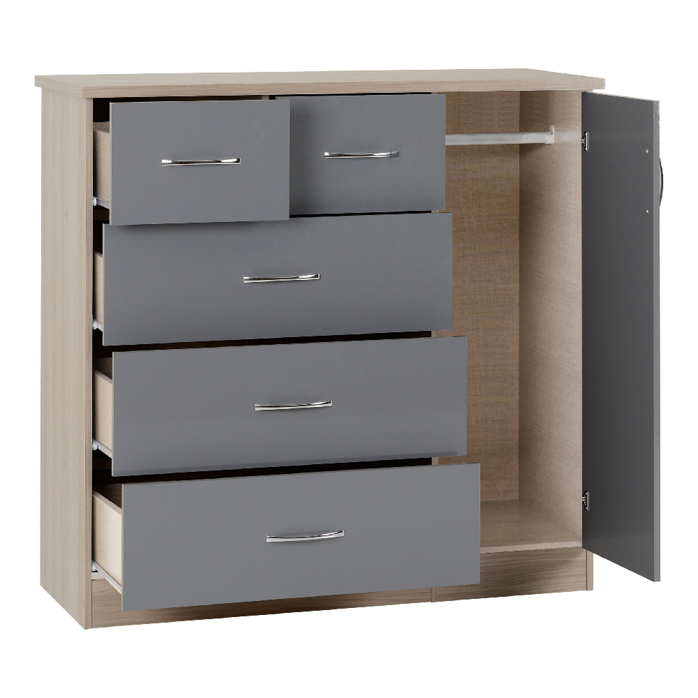 Mack Wooden Sideboard With 1 Door And Grey Gloss Front In Oak