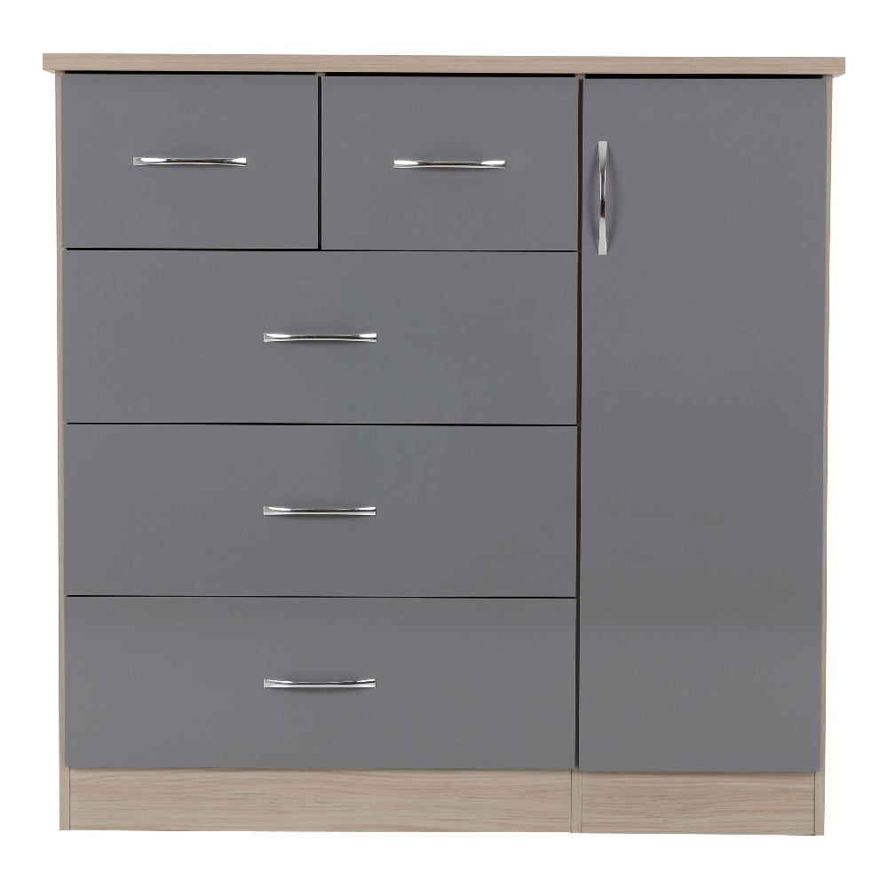Mack Wooden Sideboard With 1 Door And Grey Gloss Front In Oak