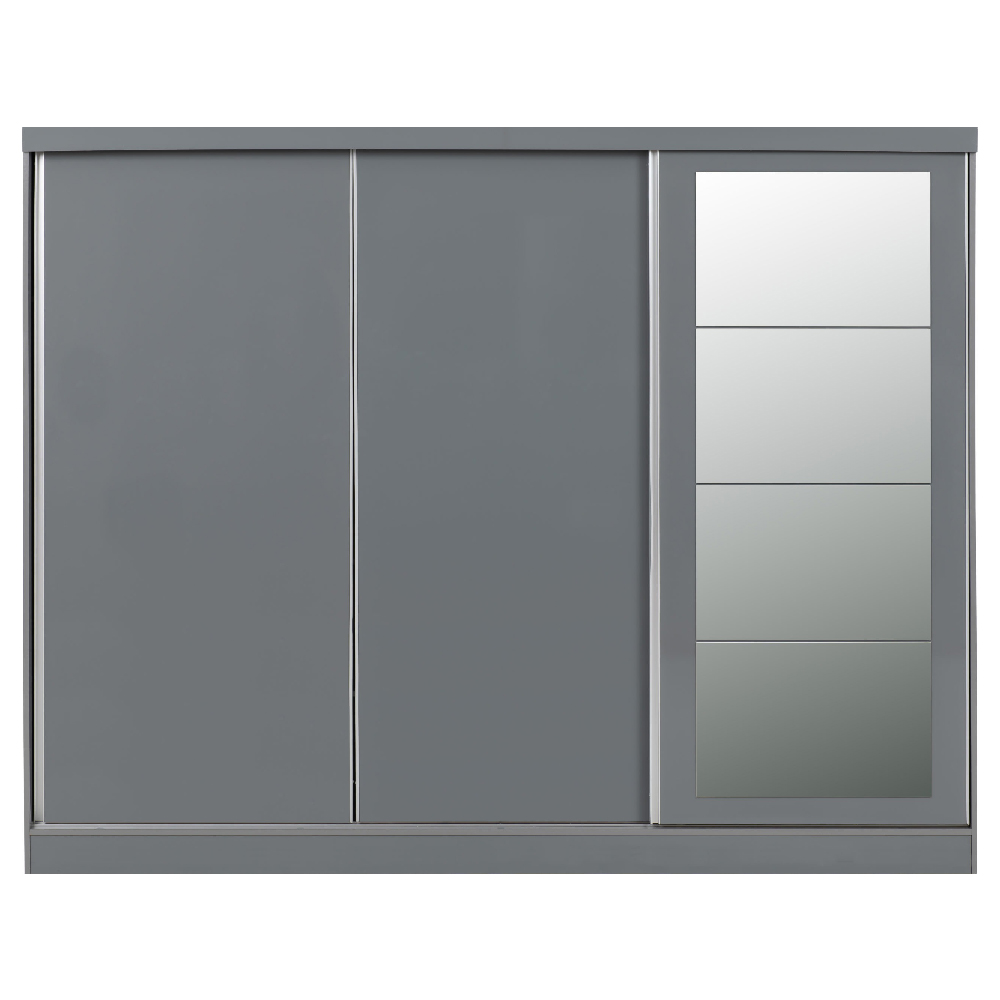 Mack Wooden Sliding Wardrobe With 3 Doors In Grey Gloss Front