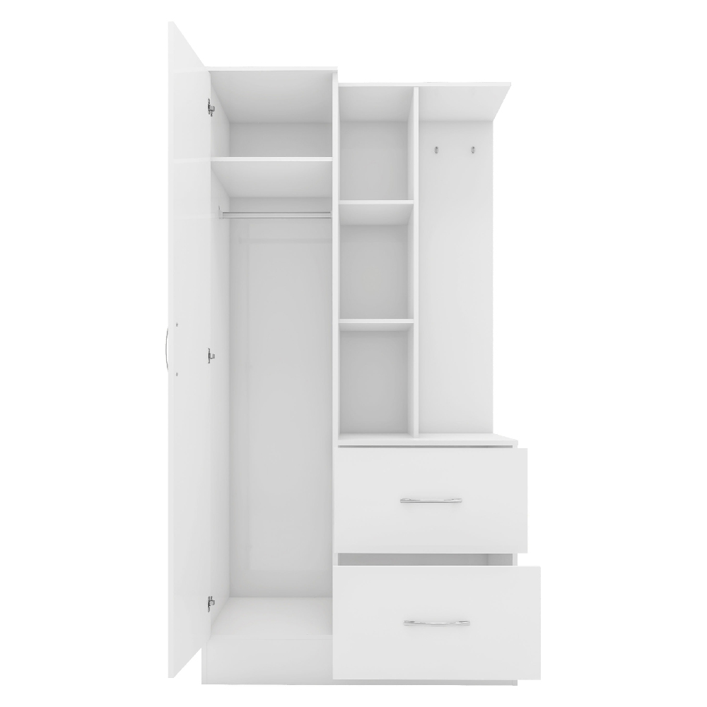 Mack Wooden Wardrobe With 1 Door And Gloss Front In White