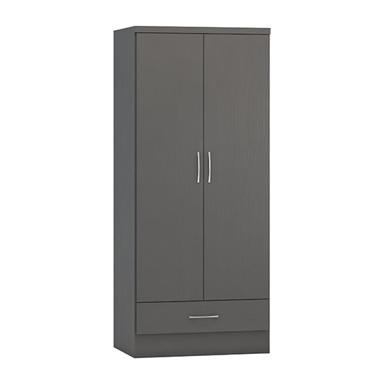 Product photograph of Mack Wooden Wardrobe With 2 Doors 1 Drawer In 3d Effect Grey from Furniture in Fashion
