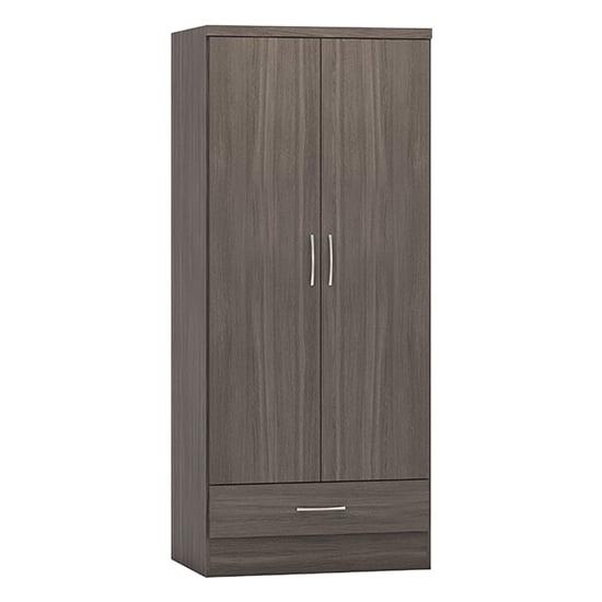 Product photograph of Mack Wooden Wardrobe With 2 Doors 1 Drawer In Black Wood Grain from Furniture in Fashion