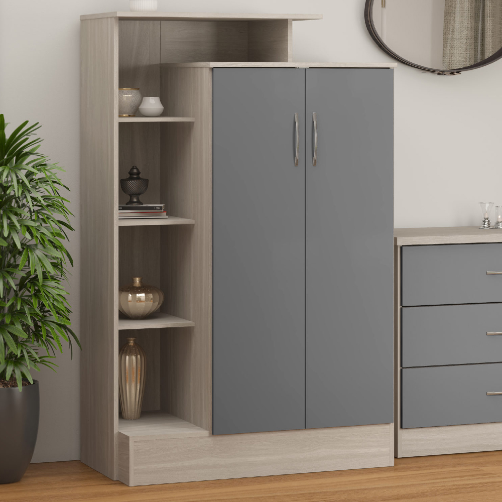 Read more about Mack wooden wardrobe with 2 doors and grey gloss front in oak