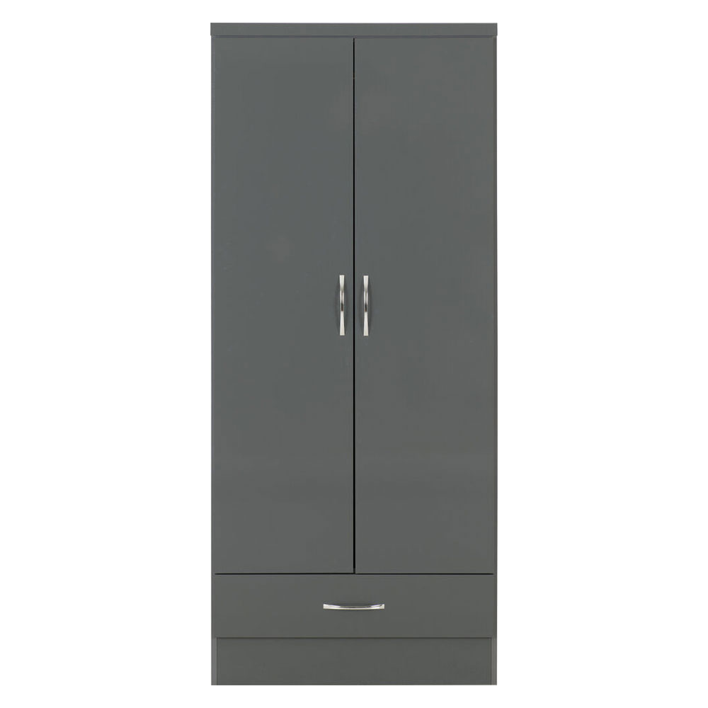 Mack Wooden Wardrobe with 2 Doors in Grey Gloss