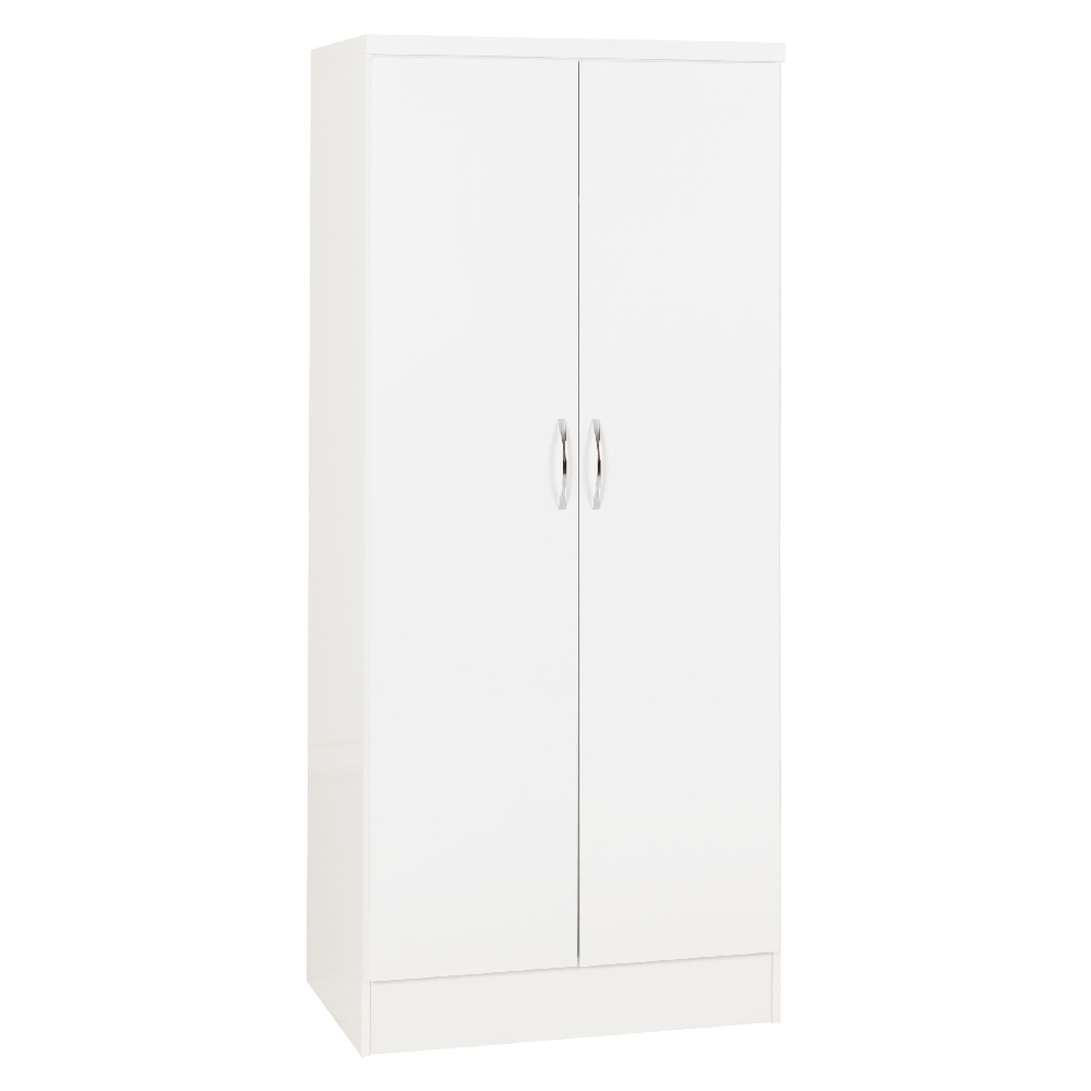 Mack Wooden Wardrobe With 2 Doors And High Gloss Front In White