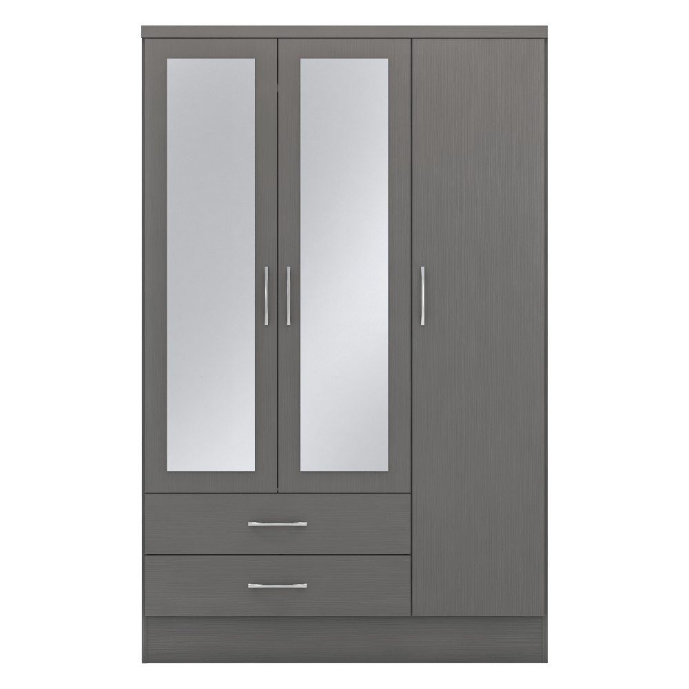 Mack Wooden Wardrobe With 3 Doors 2 Drawers In Grey