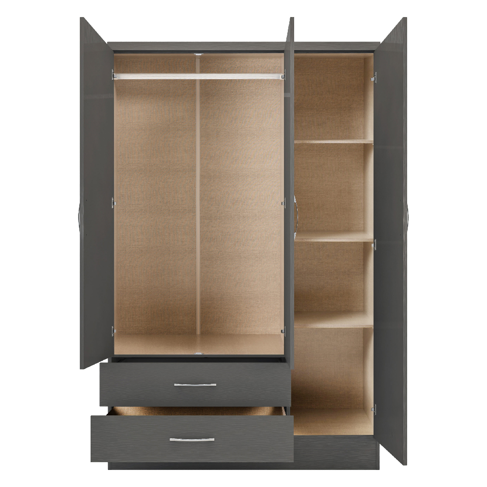 Mack Wooden Wardrobe With 3 Doors 2 Drawers In Grey