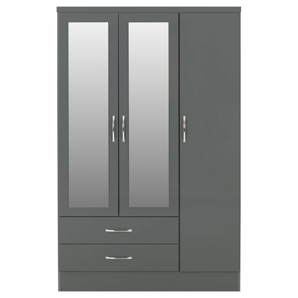 Mack Wooden Wardrobe with 3 Doors in Grey Gloss
