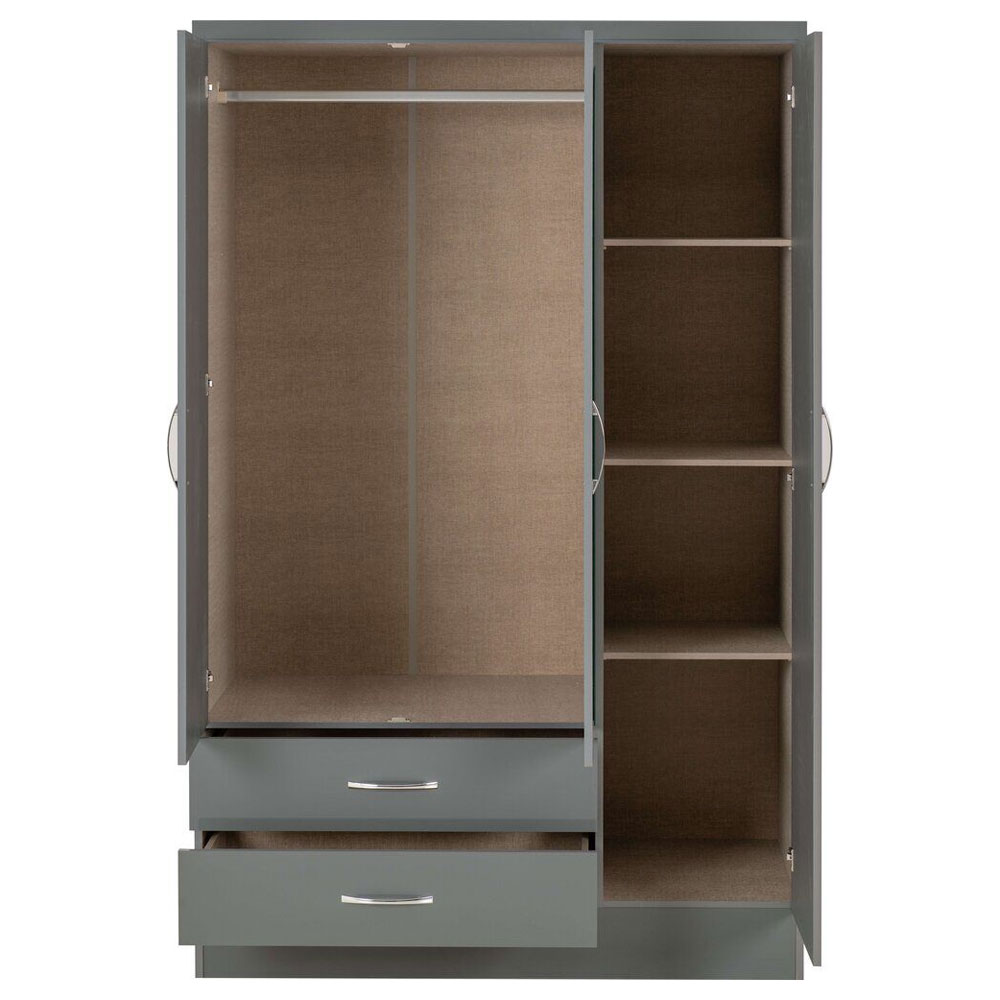 Mack Wooden Wardrobe with 3 Doors in Grey Gloss
