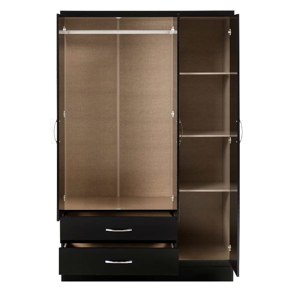 Mack Wooden Wardrobe With 3 Doors And High Gloss Front In Black