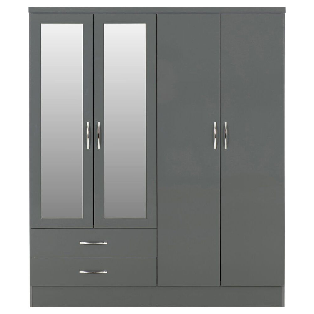 Mack Wooden Wardrobe with 4 Doors in Grey Gloss
