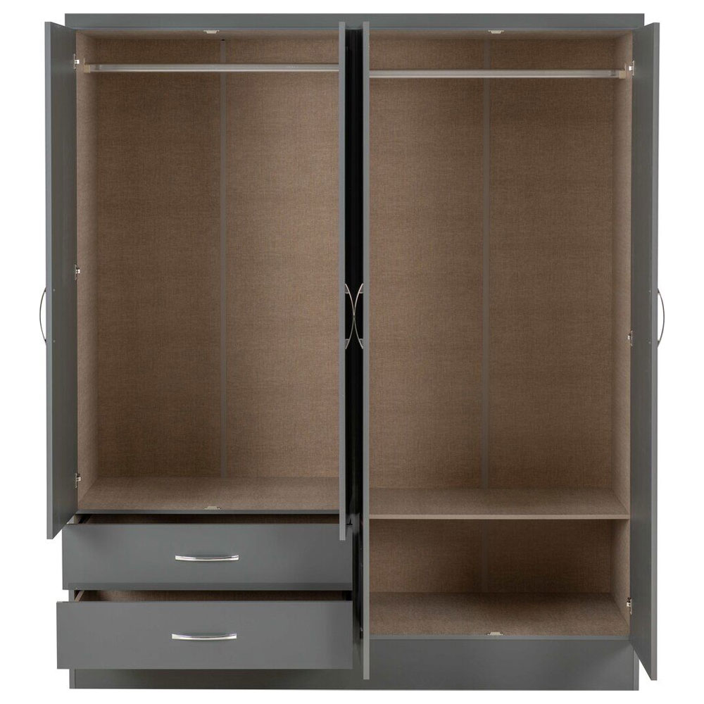 Mack Wooden Wardrobe with 4 Doors in Grey Gloss