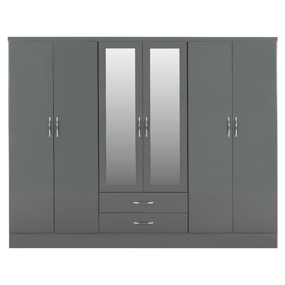 Mack Wooden Wardrobe with 6 Doors in Grey Gloss