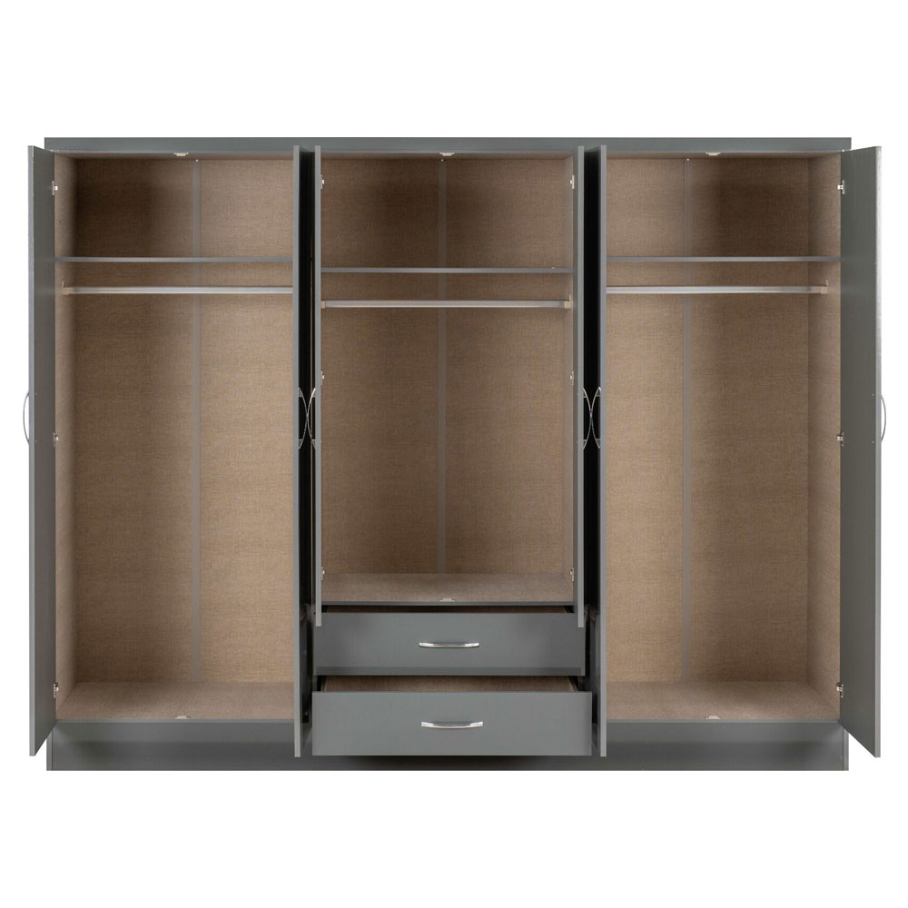 Mack Wooden Wardrobe with 6 Doors in Grey Gloss