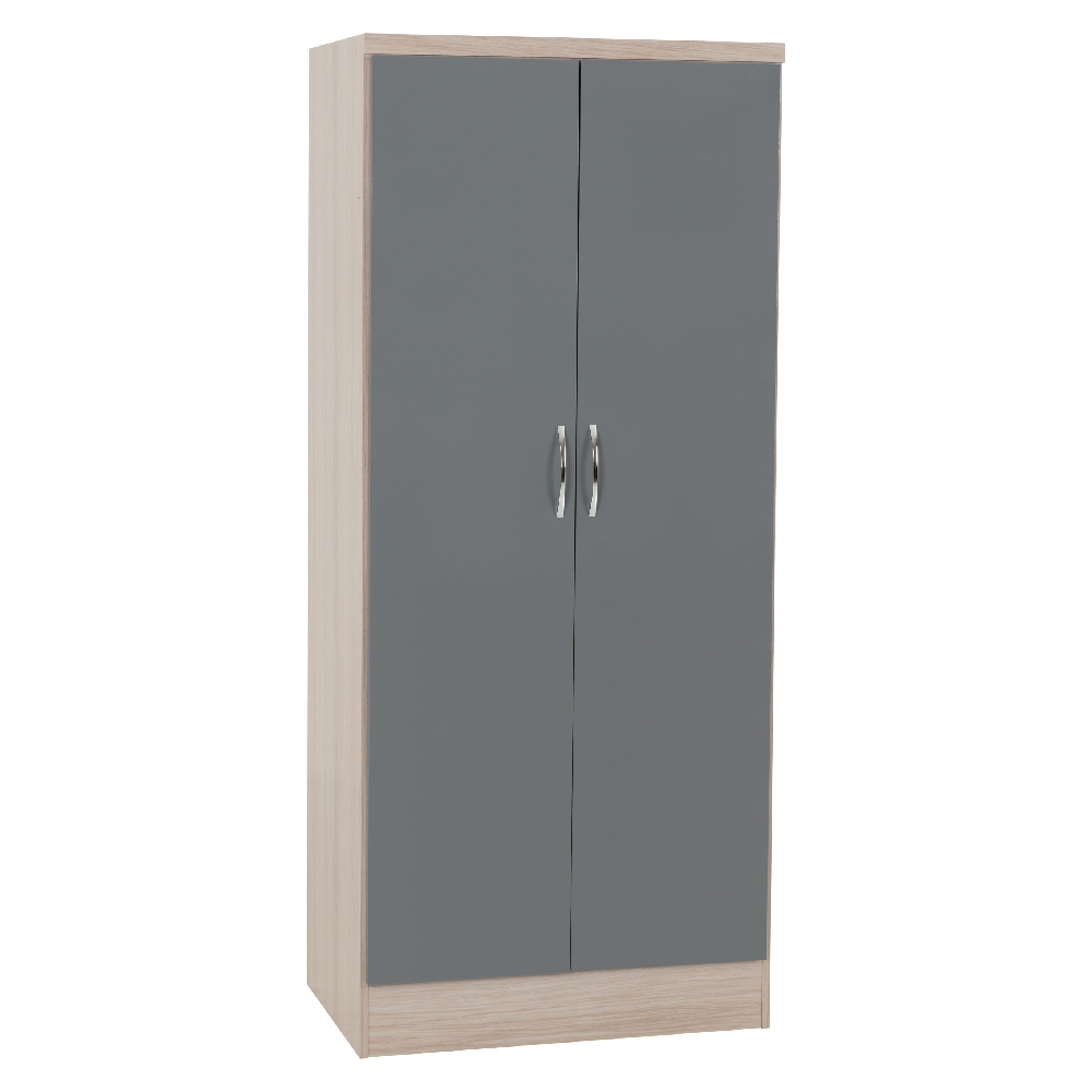 Mack Wooden Wardrobe With Grey Gloss Front In Light Oak