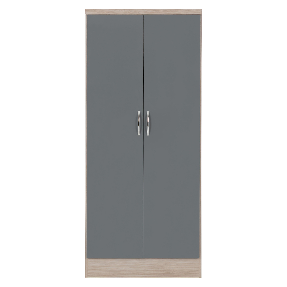 Mack Wooden Wardrobe With Grey Gloss Front In Light Oak