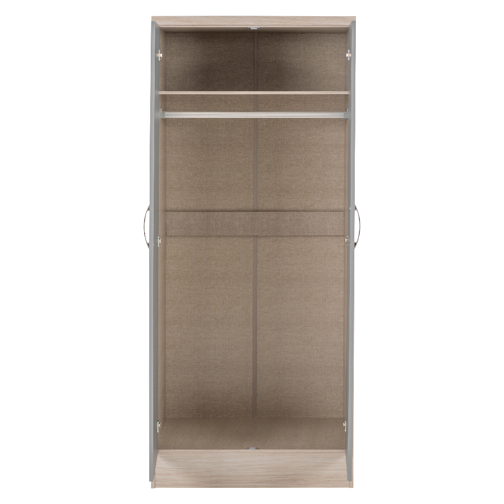 Mack Wooden Wardrobe With Grey Gloss Front In Light Oak