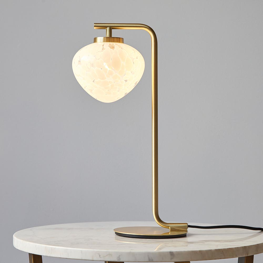 Read more about Mackay white confetti glass table lamp in satin brass