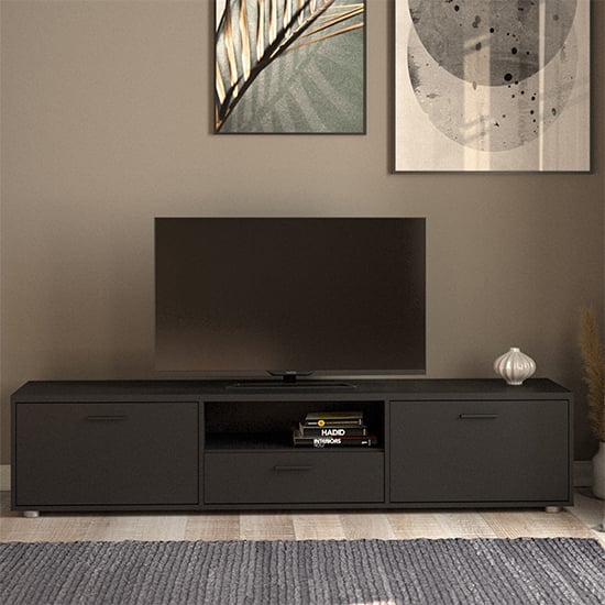Read more about Macomb large wooden tv stand with 2 door 1 drawer in black