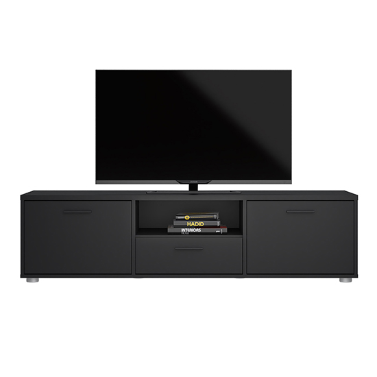 Macomb Small Wooden TV Stand With 2 Doors 1 Drawer In Black