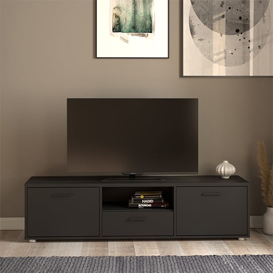 Read more about Macomb small wooden tv stand with 2 door 1 drawer in black