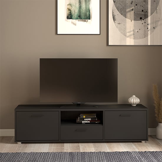 Read more about Macomb small wooden tv stand with 2 doors 1 drawer in black