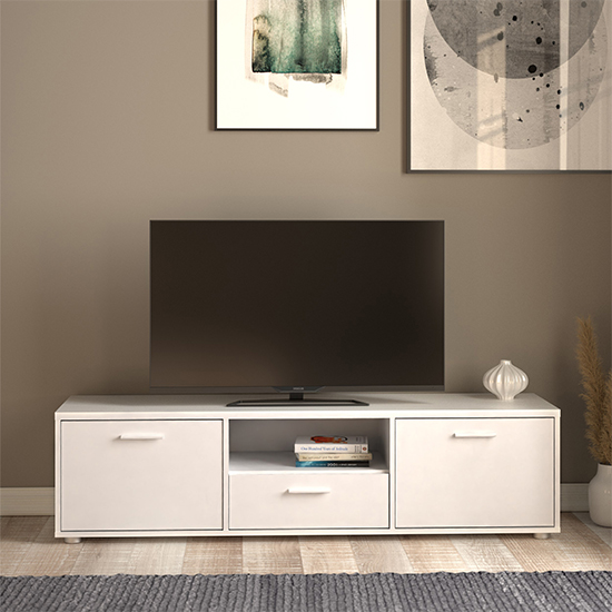 Product photograph of Macomb Small Wooden Tv Stand With 2 Door 1 Drawer In White from Furniture in Fashion