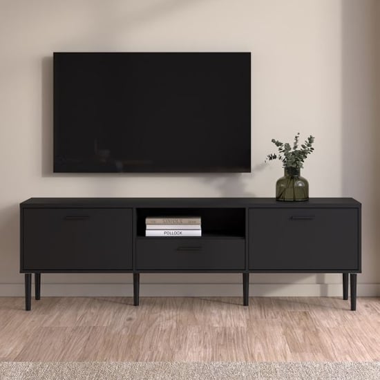 Read more about Macomb wooden tv stand with 2 doors 1 drawer in black
