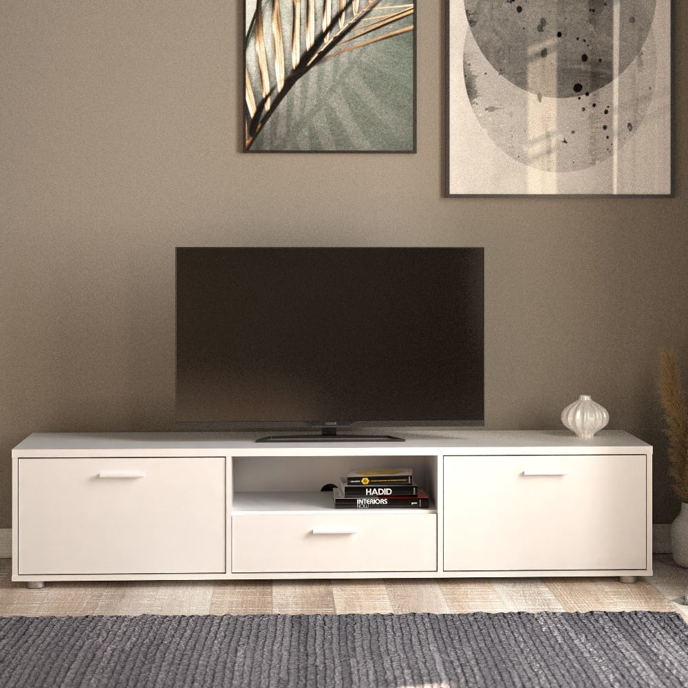 Read more about Macomb wooden tv stand with 2 doors 1 drawers in white