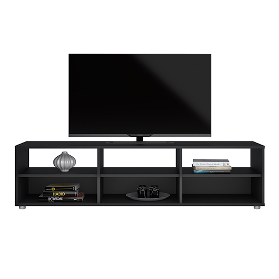 Wooden TV Stand With 6 Shelves In Black Furniture in Fashion
