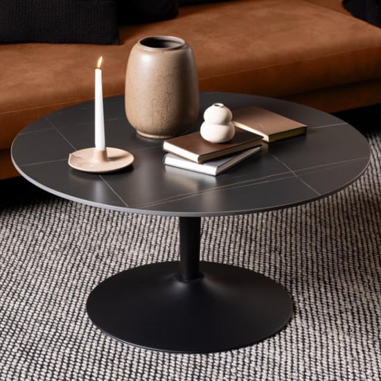 Product photograph of Macon Ceramic Coffee Table Round Large In Grantham Matt Black from Furniture in Fashion