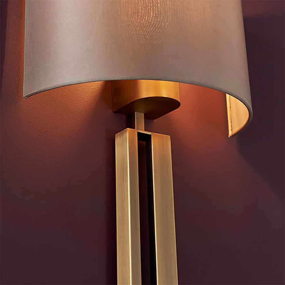 Macon Fabric Wall Light In Antique Brass