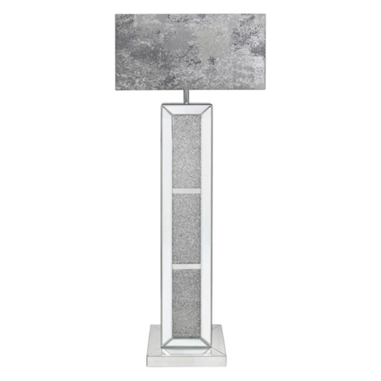 Product photograph of Macon Marble Grey Shade Floor Lamp With Mirrored Pillar Base from Furniture in Fashion