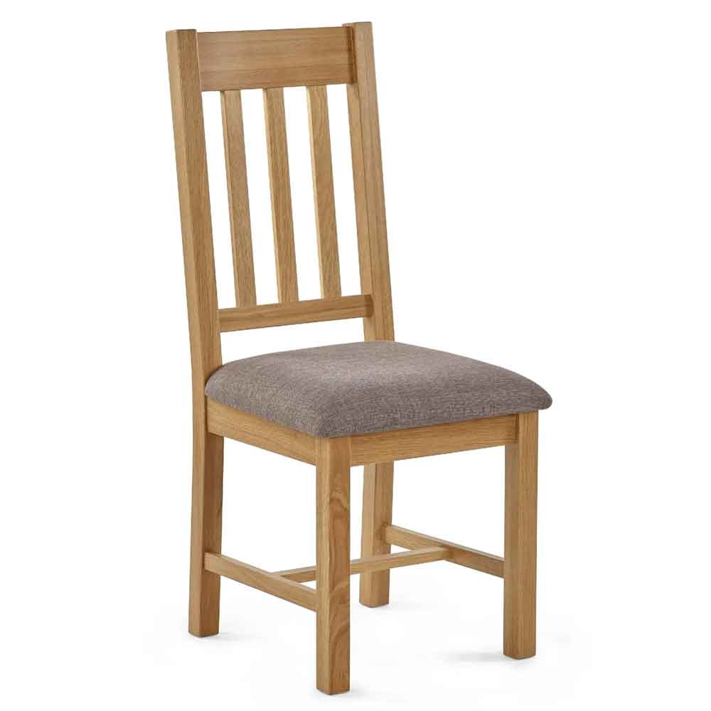 Macon Oak Wooden Dining Chairs with Fabric Seat in Pair