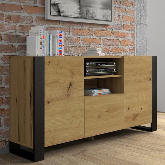 Product photograph of Macon Wooden Sideboard With 3 Doors In Artisan Oak from Furniture in Fashion