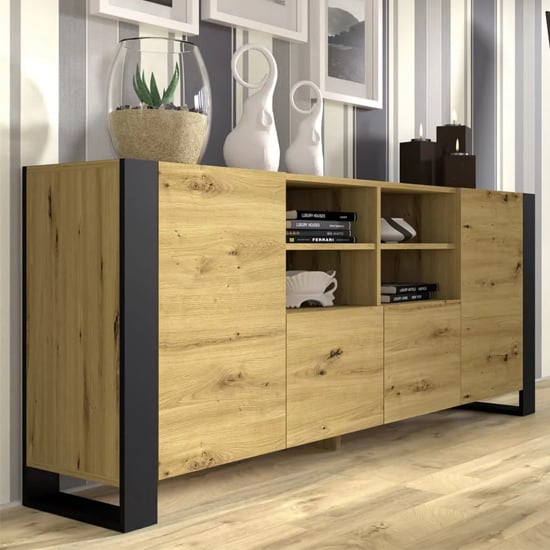Product photograph of Macon Wooden Sideboard With 4 Doors In Artisan Oak from Furniture in Fashion