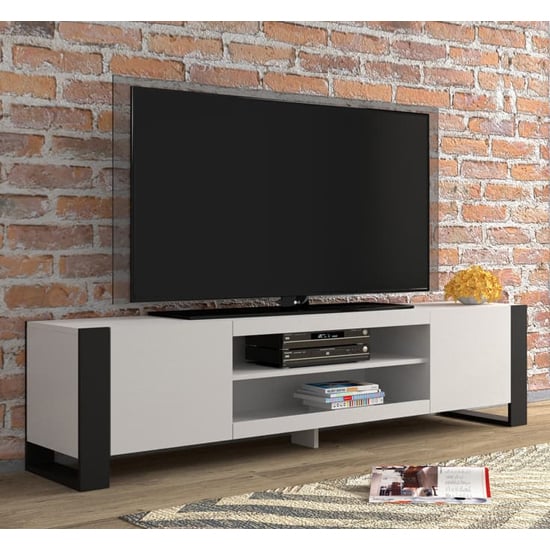 Macon Wooden TV Stand With 2 Doors Large In White