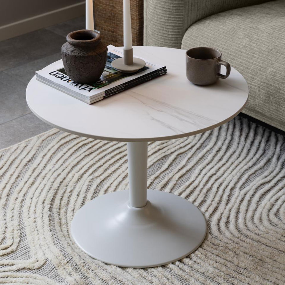 Macon White Unico Rough Ceramic Coffee Table with Steel Trumpet Base