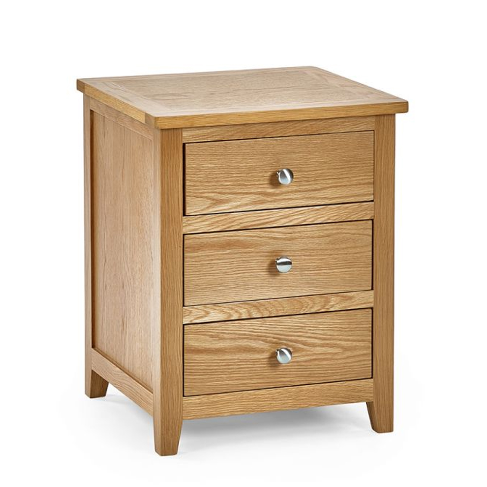 Macon Wooden Bedside Cabinet With 3 Drawers In Oak