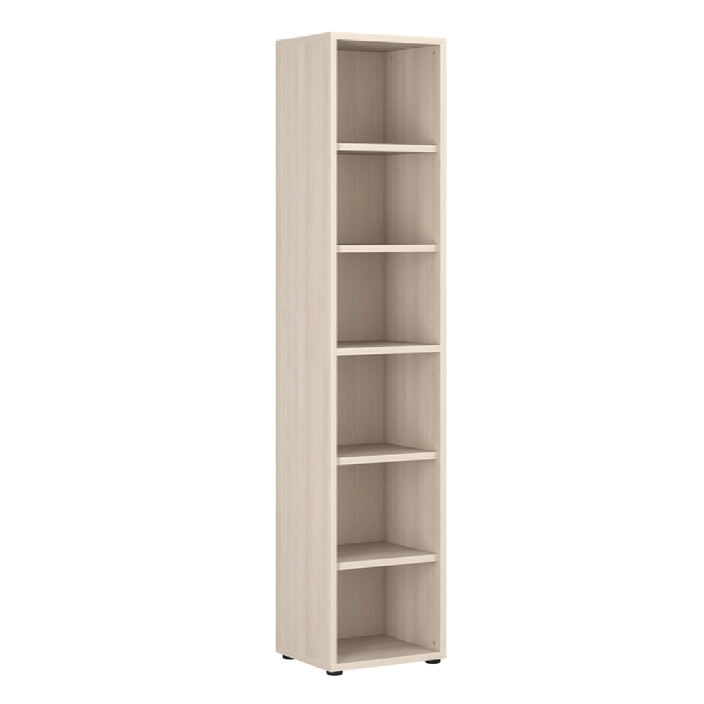 Macon Wooden Bookcase Narrow With 6 Shelves In Warm Mapple