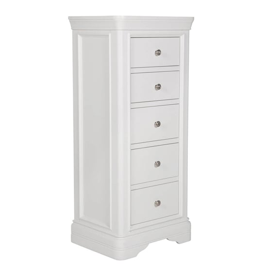 Product photograph of Macon Wooden Chest Of 5 Drawers In White from Furniture in Fashion