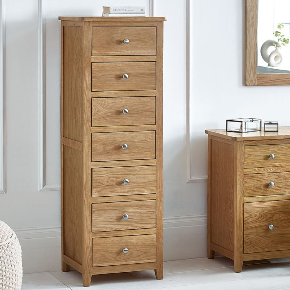 Read more about Macon wooden chest of 7 drawers narrow in oak