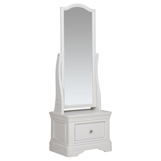 Product photograph of Macon Wooden Cheval Mirror With 1 Drawers In White from Furniture in Fashion