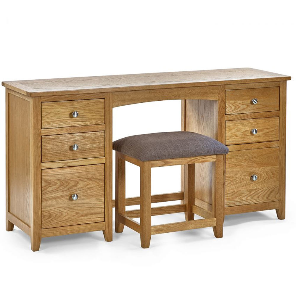 Macon Wooden Dressing Table With 6 Drawers And Stool In Oak