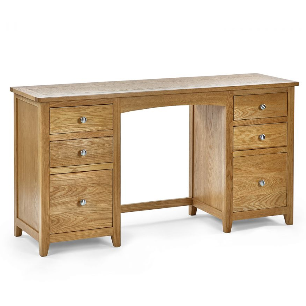 Macon Wooden Dressing Table With 6 Drawers And Stool In Oak