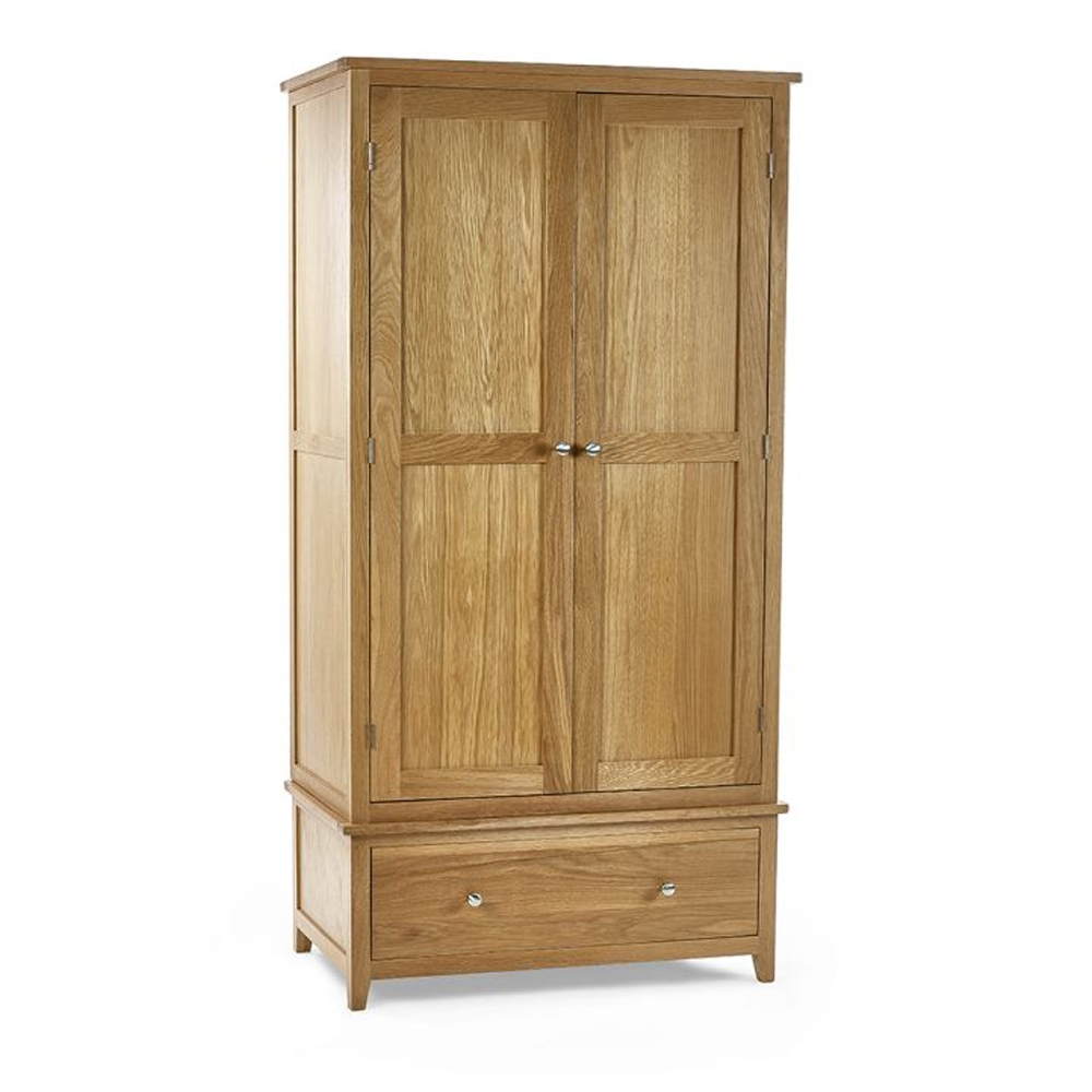 Macon Wooden Wardrobe With 2 Doors 1 Drawer In Oak